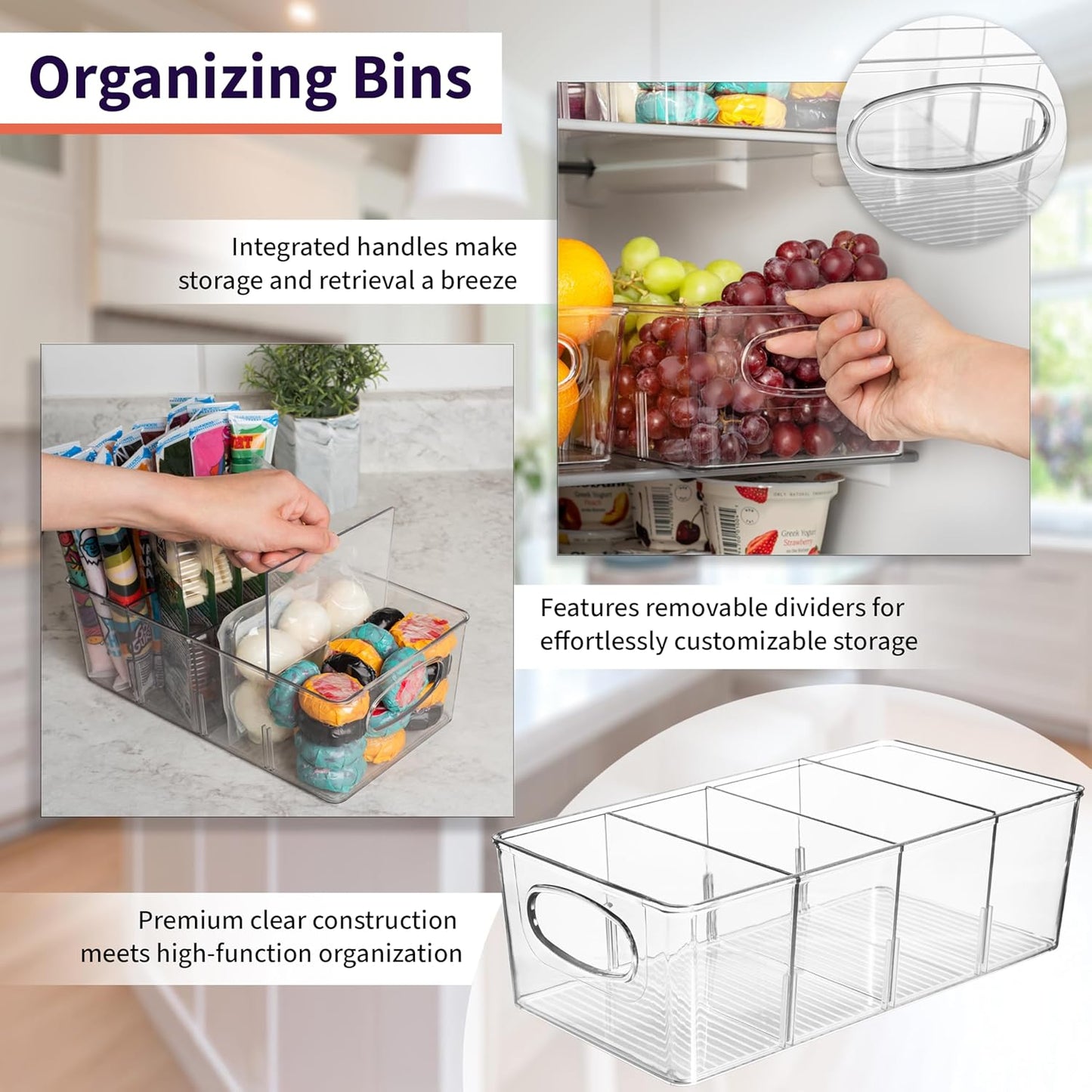 ClearSpace Pantry Organizers with Removable Dividers – Perfect Pantry Organization and Storage Bins or Kitchen Organization – Refrigerator Organizer Bins, Cabinet Organizers (2 Pack)