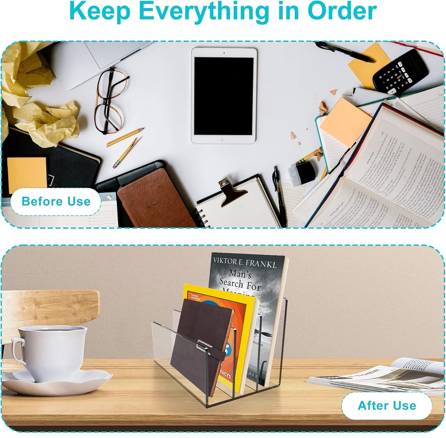 Boloyo Acrylic File Holder,1PC 3 Sections Clear File Organizer Mail Letter Sorter Desktop Folder Holder for Home Office School Envelope Bill Filling Paper Document