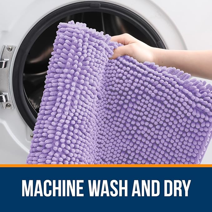 OLANLY Bathroom Rugs 70x24, Extra Soft Absorbent Chenille Bath Rugs, Rubber Backing Quick Dry, Machine Washable Bath Mats for Bathroom Floor, Tub and Shower, Home Decor Accessories, Lavender