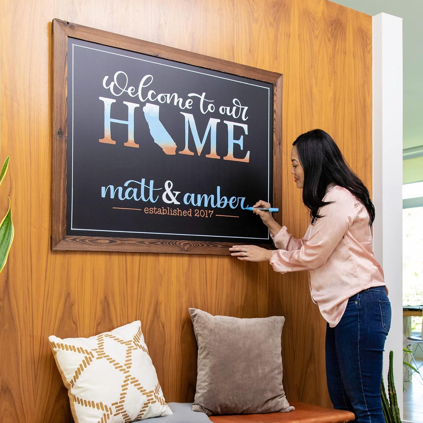 Loddie Doddie Magnetic Chalkboard - 46 x 34.5 in. Rustic Wood Frame - Easy-to-Erase Magnetic Board for Wall Decor & Magnet Display - Chalkboard Sign