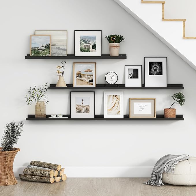 Floating Picture Ledge Shelves for Wall Set of 4, 36 Inch Wall Shelves with Lip Long Large Nursery Book Shelf for Toys Storage Kids Bookshelf Wall Mounted Living Room Bedroom Decor Frames
