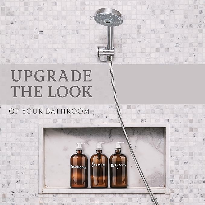 32 Ounce Glass Pump Dispenser Bottle, Large Amber Container with Pump for Shower and Bath Shampoo Soap Conditioner Lotion - 1 Liter - by Kitchentoolz