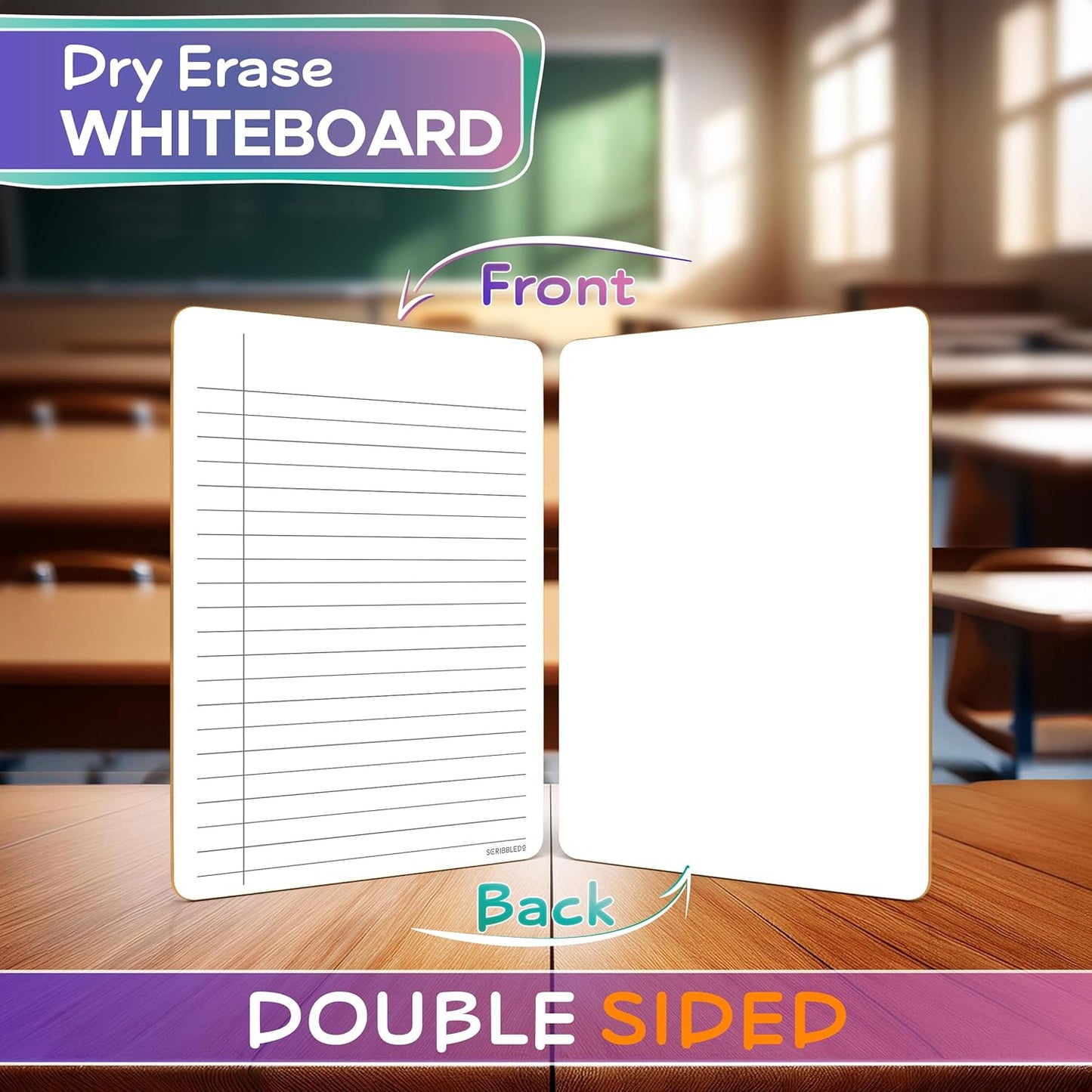 SCRIBBLEDO Dry Erase 5"x7" Mini Notebook College Ruled Lined Board 2 Pack Reusable Erasable Writing Note Pad Lapboard Blank Whiteboard on Reverse for Desk