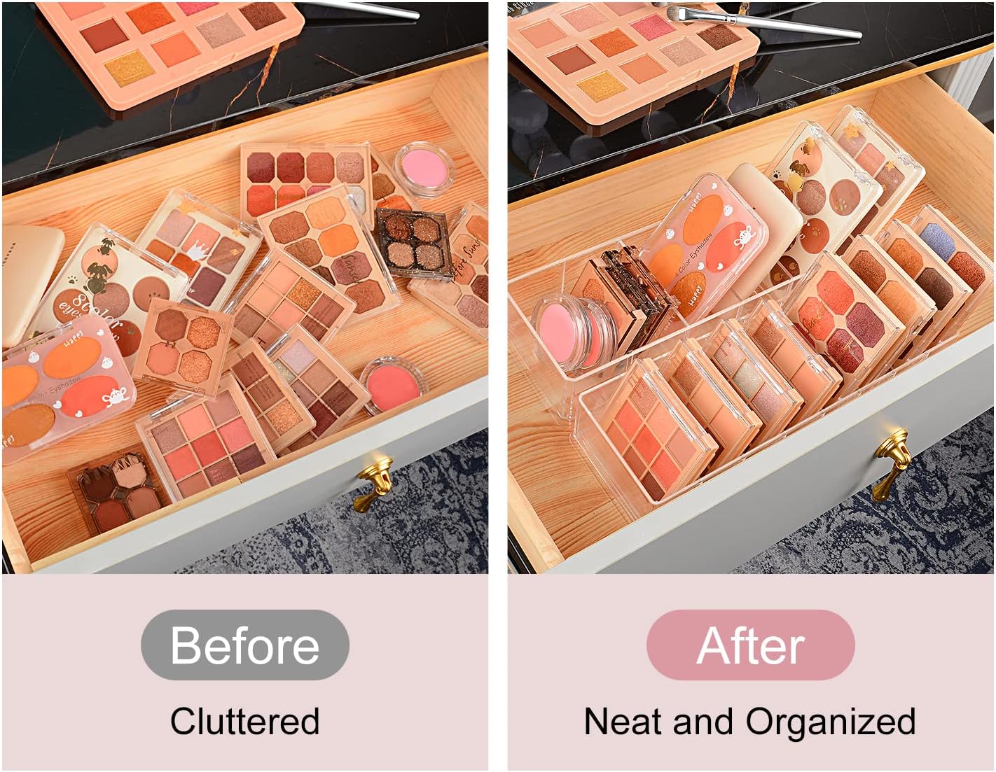 JessLab Acrylic Organizers, Bathroom Organizer for Drawer, Cosmetic Display Cases for Vanity, Countertop, Desk, Kitchen, and Makeup Storage, 8-Section