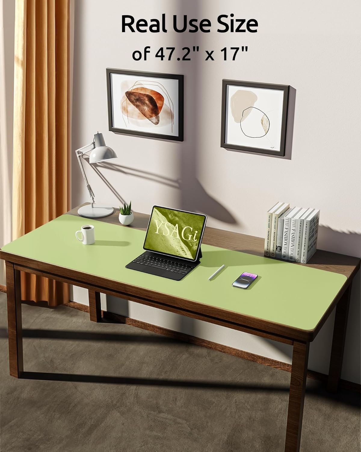 YSAGi Leather Desk Protector, Office Mat, Large Mouse Mat, Non-Slip PU Leather Blotter, Laptop Pad, Waterproof Writing Pad for Office and Home (Peak Green, 47" x 17")