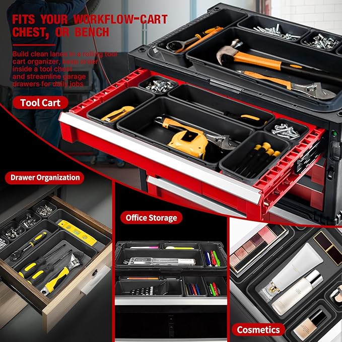 【48PCS & 5 Sizes】 Tool Box Organizer Tray, Toolbox Drawer Organizer with Non-Slip Pads, Desk Drawer Divider Set, Fits Rolling Tool Chest Cabinet for Garage & Workbench