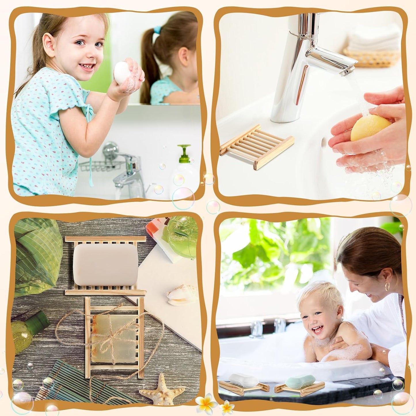 Bamboo Soap Dish Wooden Hand Craft Soap Case for Shower Rectangular Bathtub Shower Dish Accessories for Home Bathroom Kitchen Sponges(Wood Color,80 Pack)