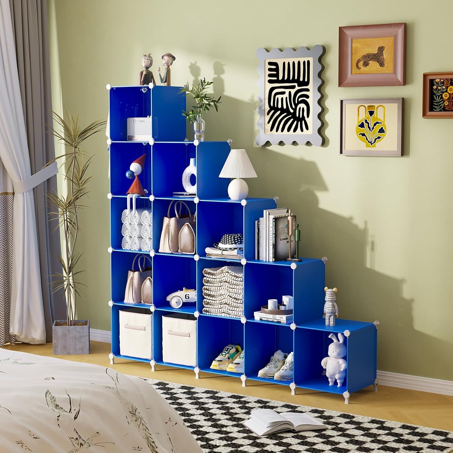 AWTATOS Cube Storage Organizer, 16 Cube Closet Organizers and Storage Shelves, DIY Stackable Bookshelf for Bedroom, Home, Admiral Blue