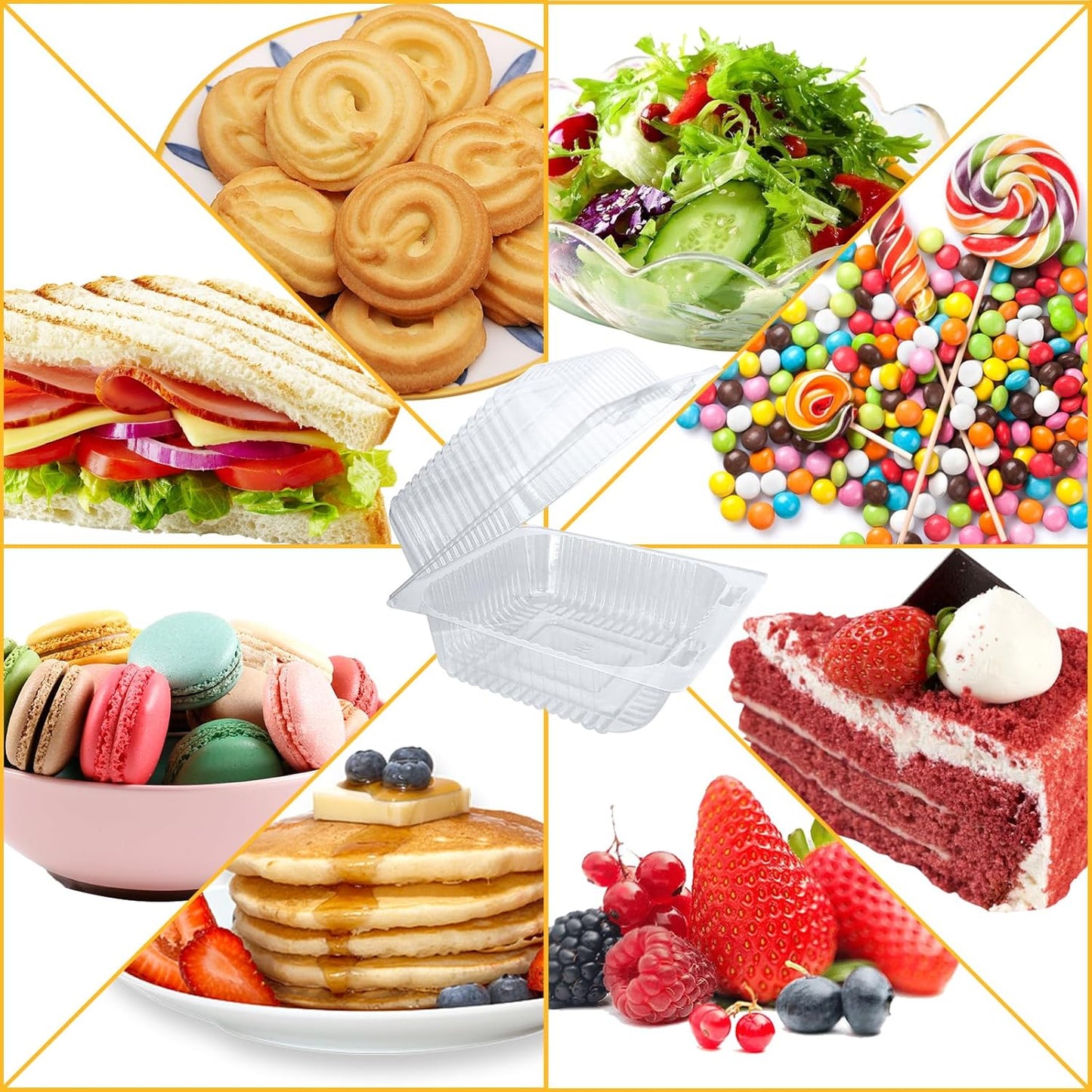 200 Pcs Clear Plastic Take out Containers,Disposable Fancy Hinged Top Square Clamshell Food Boxes,Cake Slice Containers Clamshell Takeout Tray with Clear Lids,5.3x4.7x2.8 Inch