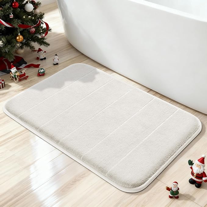Yimobra Memory Foam Bath Mat, Super Soft Absorbent Bathroom Rug Non Slip, Quick Dry, Machine Washable Floor Carpet for Tub Shower, Home Decor Accessories, 24x17, Cream