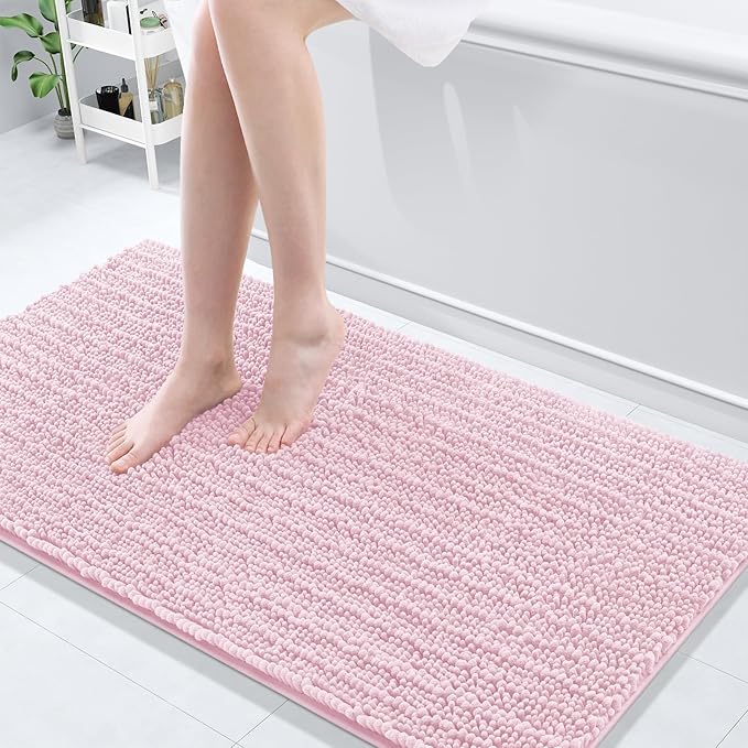 Arotive Luxury Chenille Bathroom Rug Mat, Extra Soft Thick Absorbent Shaggy Bath Rugs, Non-Slip Machine Wash Dry, Plush Bath Mats for Bathroom, Shower and Tub, 54x24, Pink