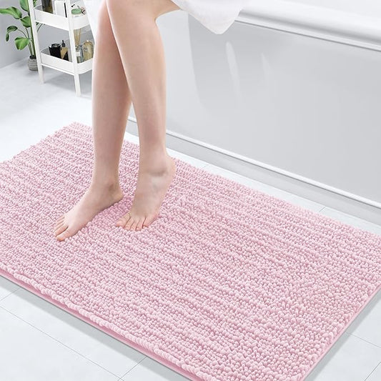 Arotive Luxury Chenille Bathroom Rug Mat, Extra Soft Thick Absorbent Shaggy Bath Rugs, Non-Slip Machine Wash Dry, Plush Bath Mats for Bathroom, Shower and Tub, 54x24, Pink