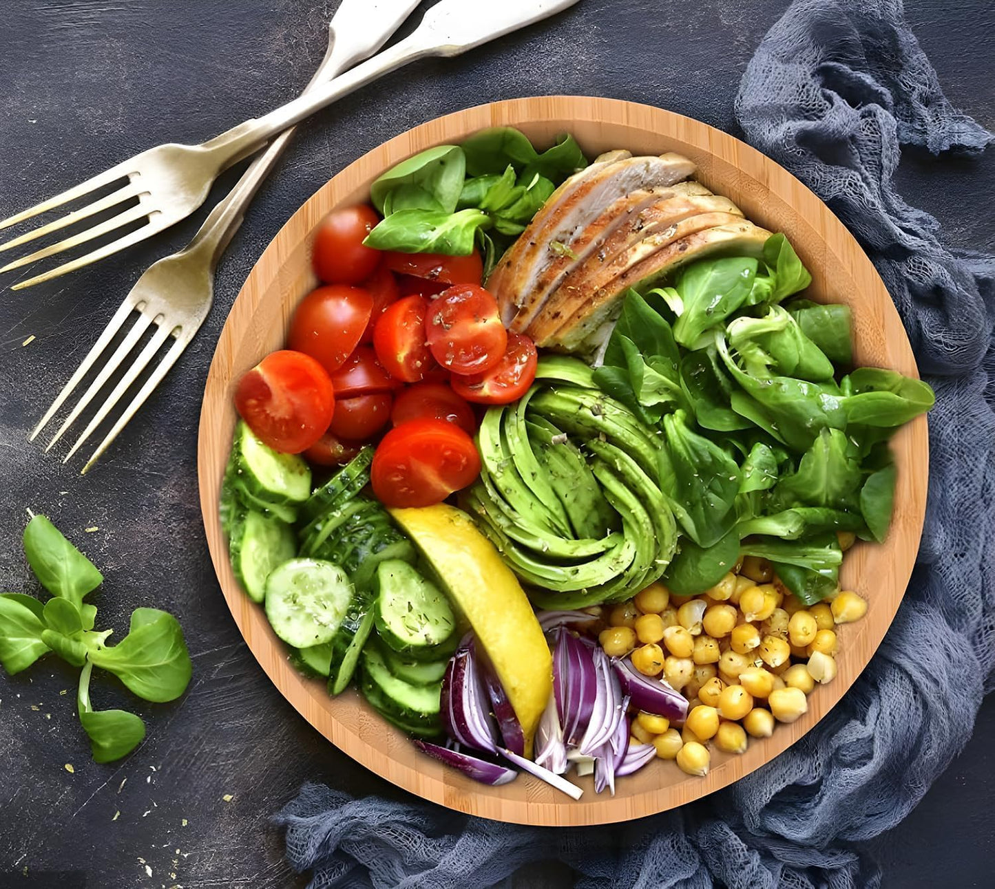 Premium Bamboo Round Tray - Natural Multipurpose Wood Serving Platter for Grilling, BBQ, Tea, Coffee & Ottoman Decor - 12"