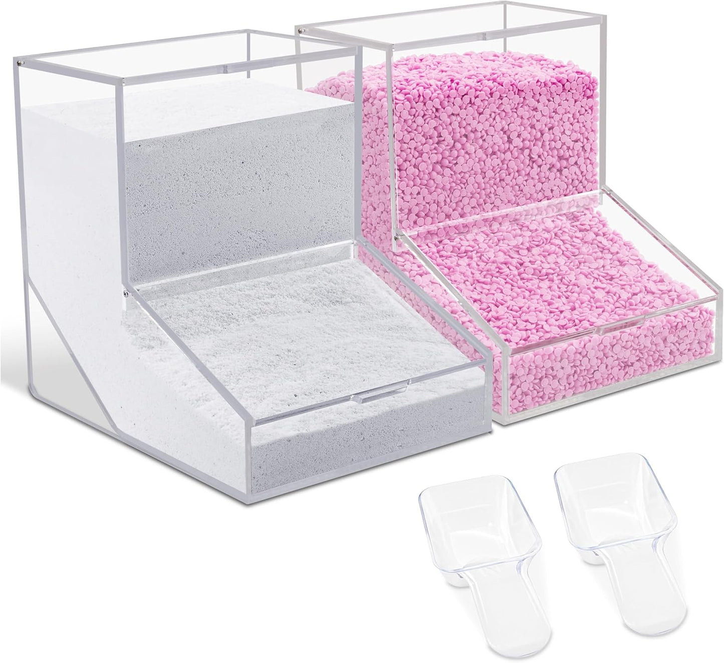 Laundry Detergent Container 2 Pack, Laundry Detergent Dispenser with 2 Spoon, Acrylic Laundry Powder Container for Storage of Scent Booster Beads, Coffee Capsules and Candies, White