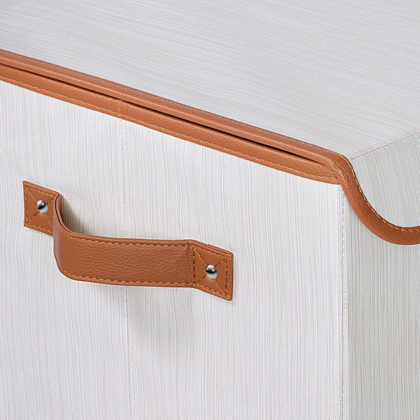 Univivi Heavy Duty Fabric Storage Bins with Lid, Large 17" 10 Gallon Stackable Storage Bins with Leather Handles, Decorative Storage Boxes with Lids for Bedroom, Closet, Nursery, Office, 3-Pack(Beige)