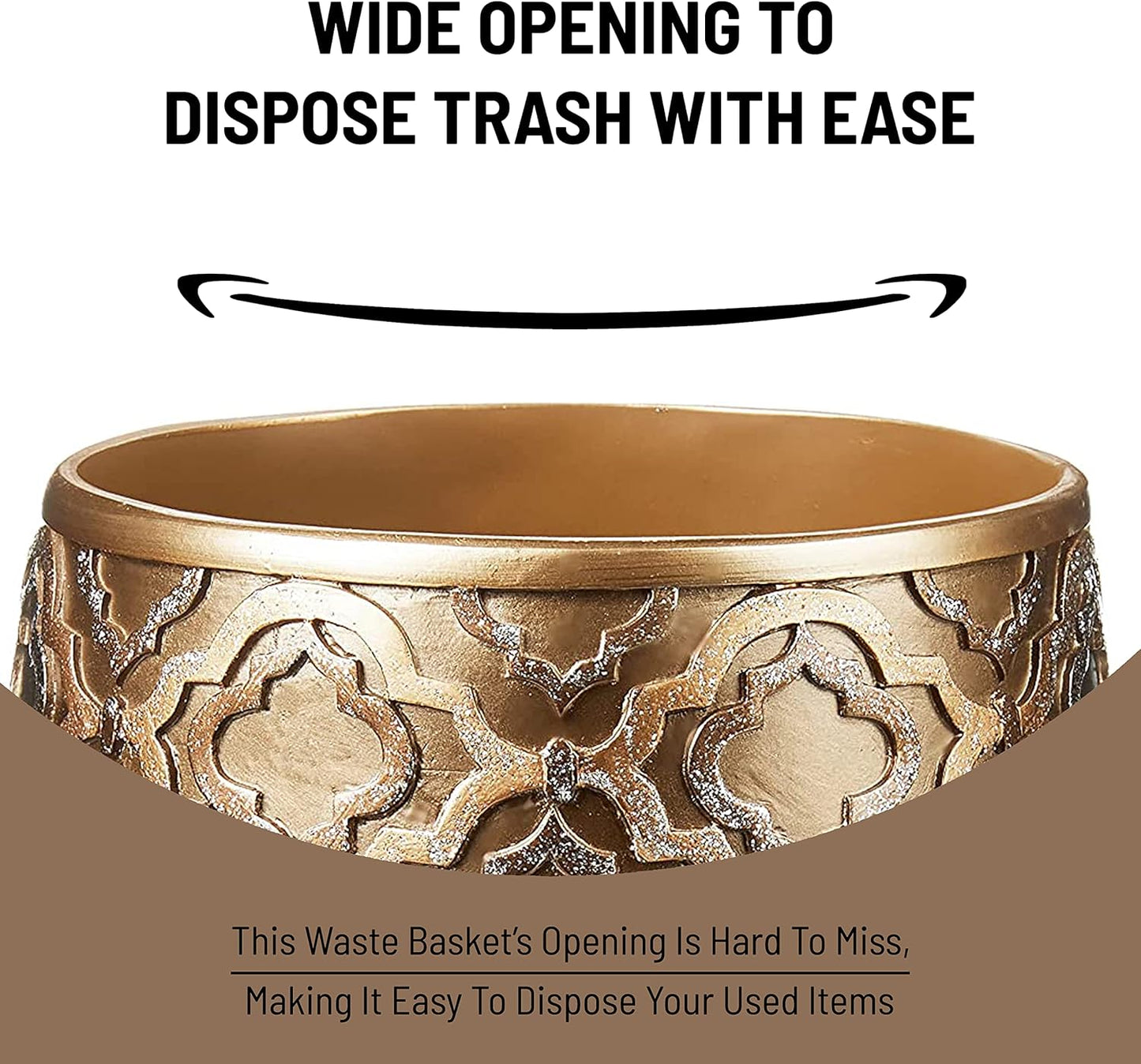 Zahari Home 2pc Spindle Modern Bath Accessories Set Waste Basket & Tissue Box Modern Classic Contemporary Decorative Beautiful Designs Bathroom Decor Set for Home Gold Complete Bathroom Sets