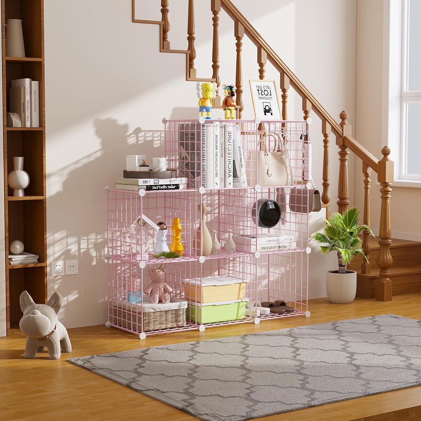 C&AHOME Wire Cube Storage, 8 - Cube Organizer Metal C Grids, Modular Shelves Units, Closet Organizer, Ideal for Home, Office, Living Room, 24.8" L x 12.4" W x 48.4" H, Pink UWCS3008P