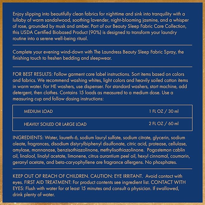 The Laundress Beauty Sleep Luxury Laundry Detergent, Bedding & Sleepwear Concentrated Enzyme Bio-Based Formula, Lavender & Sandalwood Fragrance Blend, Stain Remover, 16 Oz, 15 Loads