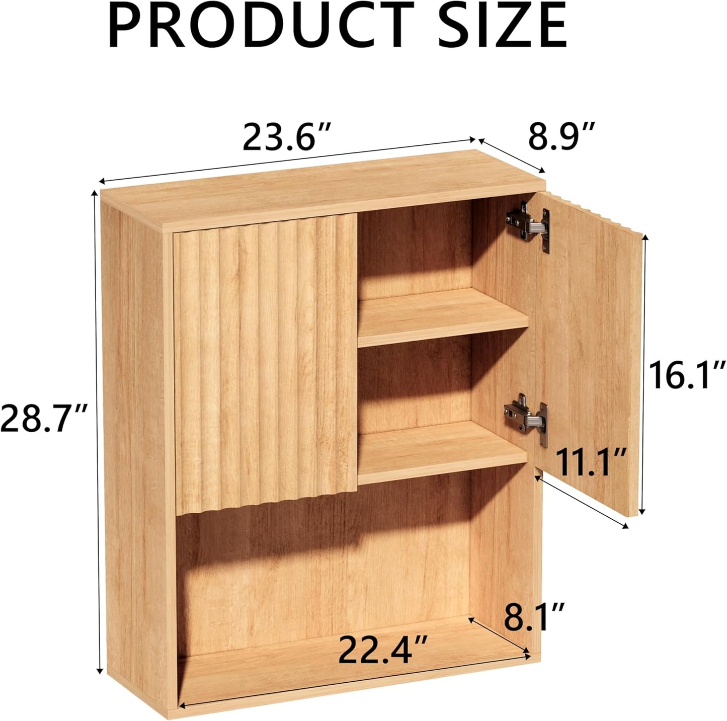 Fluted Bathroom Wall Cabinet,Medicine Cabinet with Adjustable Shelf,Over The Toilet Storage Cabinet for Laundry,Hanging Cabinet,Kitchen and Living Room Cabinets (Oak)