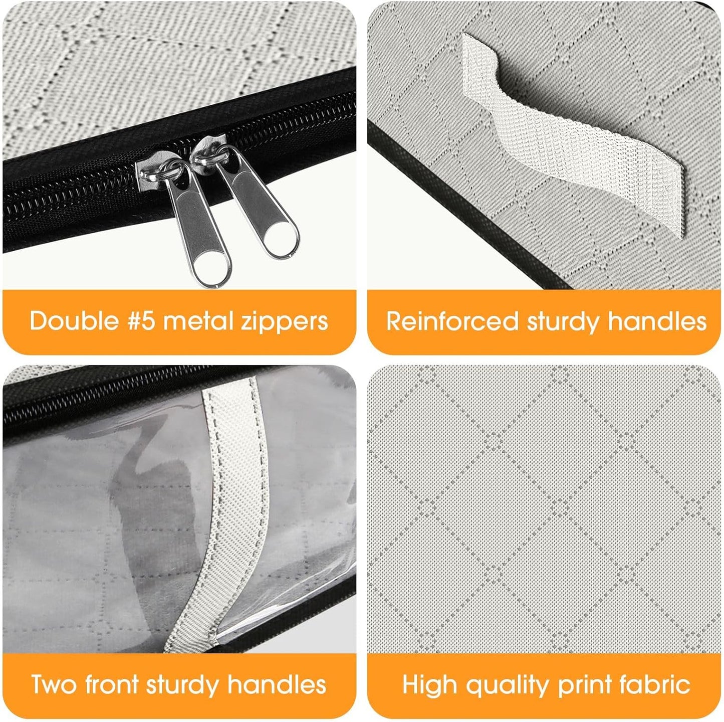StorageRight Under Bed Storage Bins, 4-Pack 40L Foldable Fabric Storage Bags with Transparent Window, Breathable Organizer for Clothes/Blanket/Comforter/Quilt, White