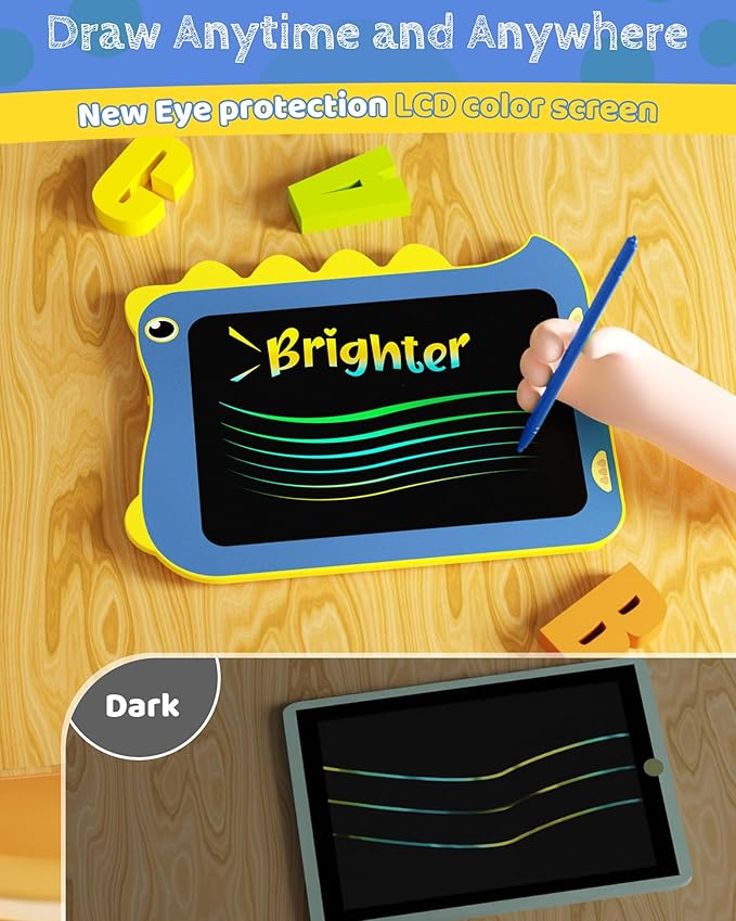 TEKFUN LCD Writing Tablet for Kids, Doodle Board Dinosaur Toys, Travel Essentials Toys for 3 4 5 6 Year Old Boys Girls, Easter Birthday Christmas Gifts (8.5inch Blue)