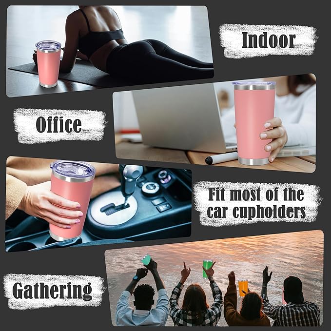 20 oz Tumbler Coffee Travel Tumblers Bulk with Lid Stainless Steel Double Wall Vacuum Insulated Mug Powder Coated Cups fit Car Cupholder for Hot and Cold - Pink, 8Pack
