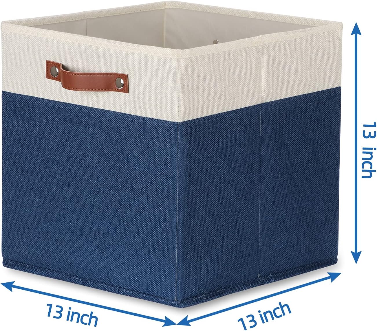 Temary Fabric Storage Bins for Cube Organizer 4 Pack Cube Storage Bins 13 Storage Cubes for Shelves Storage Baskets for Organizing Books, Clothes, Towels (White & Blue, 13x13x13 Inch)