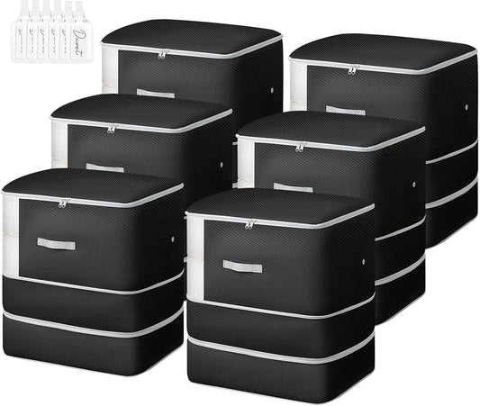 Comforter Storage Bag - 130L Large Capacity Blanket Storage Bags 3-Layer Ultra Space Saving Self Compression Organizer, Washable Compression Bags for Storage Comforter Blanket, 6-Pack, Black