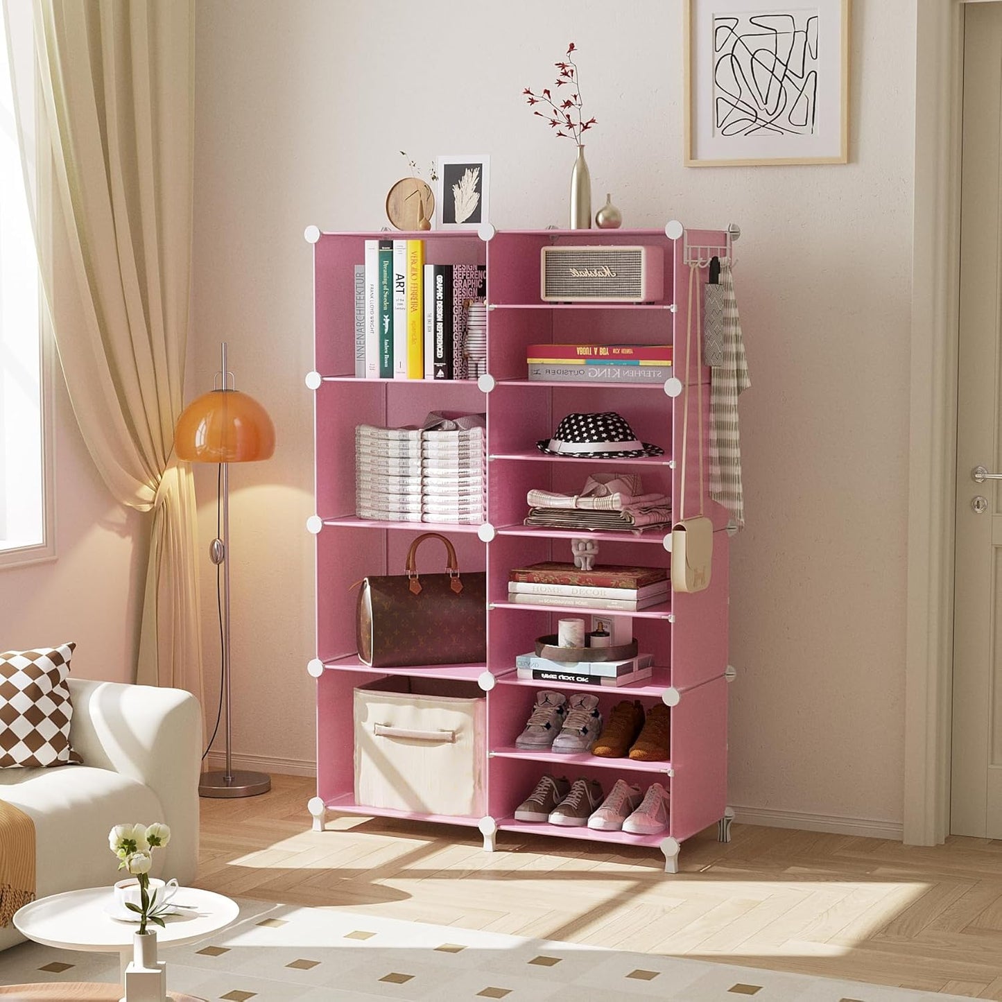 AWTATOS Closet Organizer 8 Cube Storage Shelves Clothes Organizers Closet Storage Stackable Cubby Shelving for Closet Bedroom Living Room Pink
