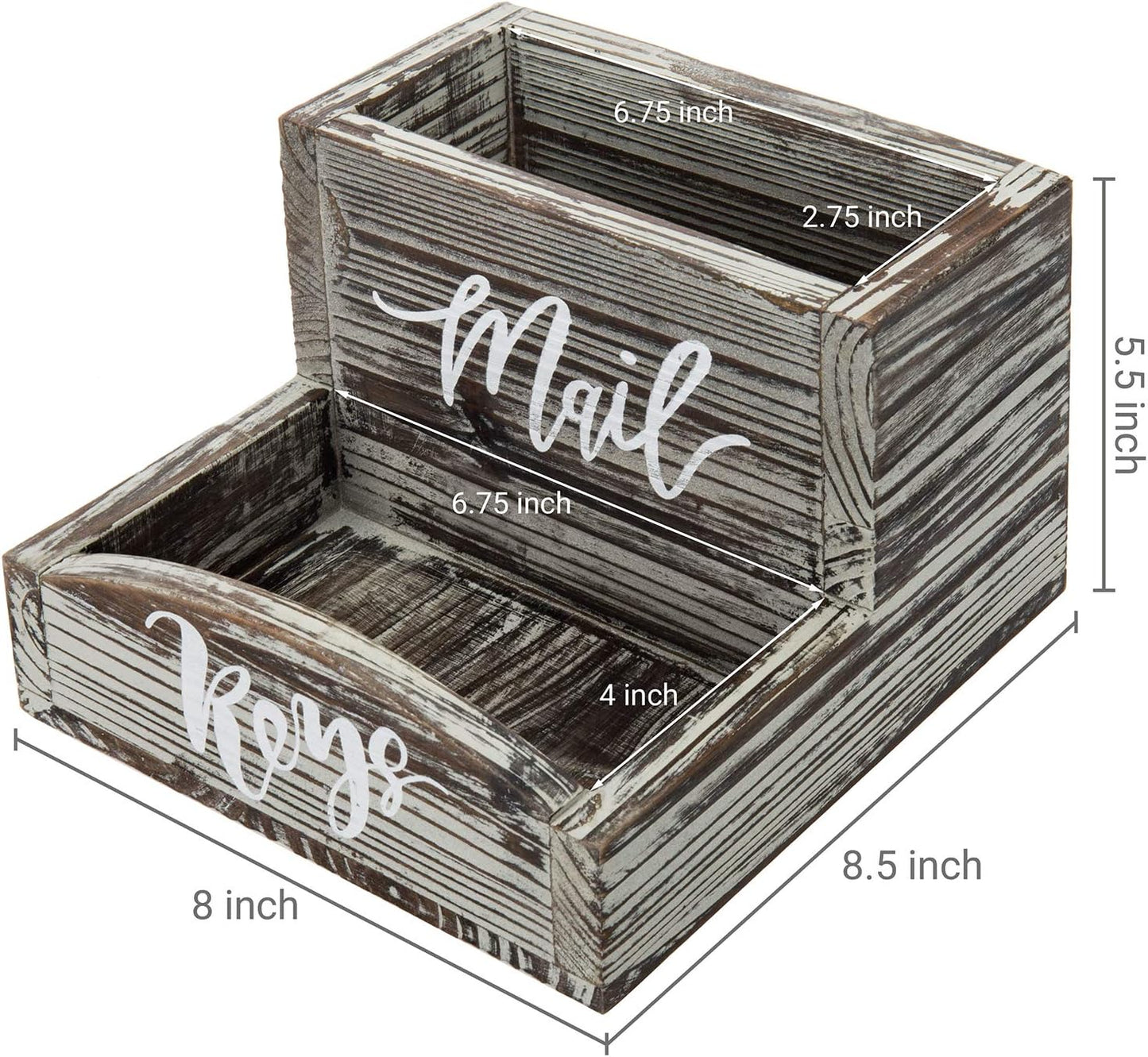 MyGift Rustic Torched Wood Mail Holder and Key Organizer Entryway Storage Tray with Cursive Mail and Keys Word Design, Office, Dorm, Classroom Desktop Organizing Bin