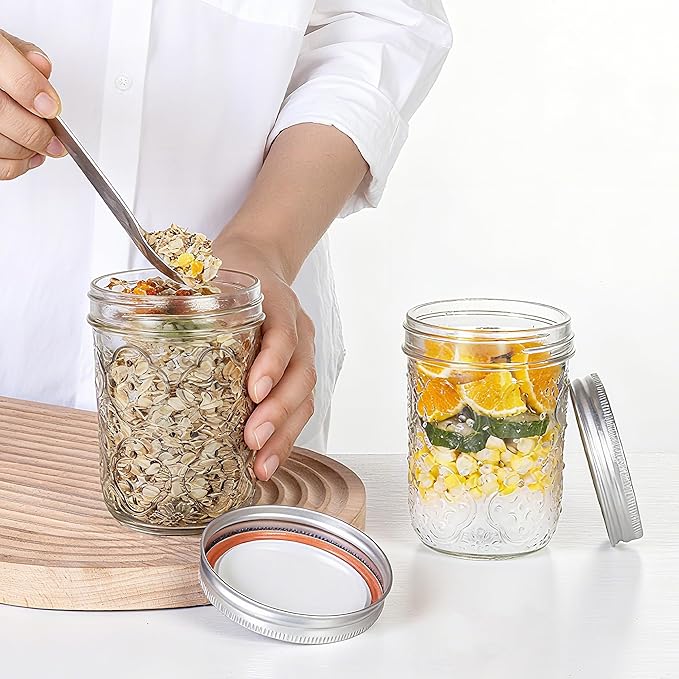 Mason Jars 16oz with Lids-6 Pack Wide Mouth Glass Mason Jar Vintage Glass Canning Jars with Metal Lids for Canning, Pickling, Food Storage