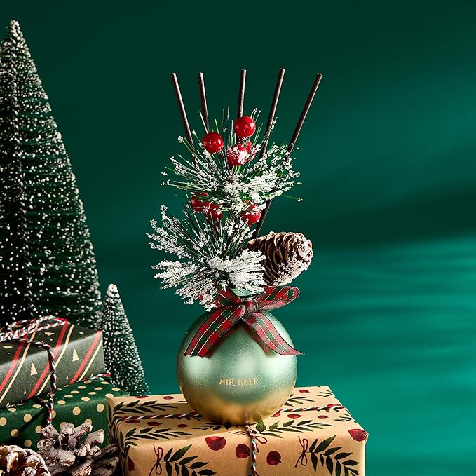 Airkeep Reed Diffuser Set, 5.07 oz(150ml) Balsam & Cedar Christmas Scented Diffuser with 8 Oil Diffuser Sticks,Home Fragrance Essential Oil Reed Diffuser for Home Room Bathroom Shelf Decor