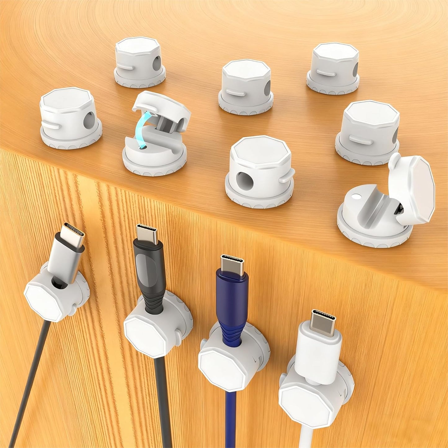 6 Pack Magnetic Cord Clips, 360° Rotatable Adjustable Cable Organizer, Strong Adhesive Wire Holders for Desk, Wall, Car, Nightstand, Home Office & Under Desk Cable Managemen