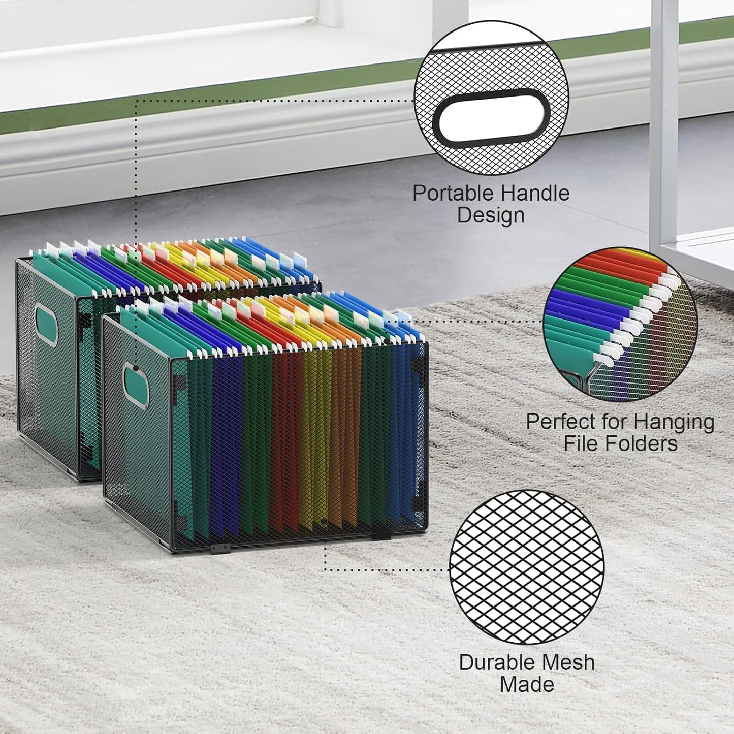 Samstar 2 Pack Hanging File Organizer, Mesh File Folder Box Filing Box File Cabinet Organizer Storage Boxes, Letter Size