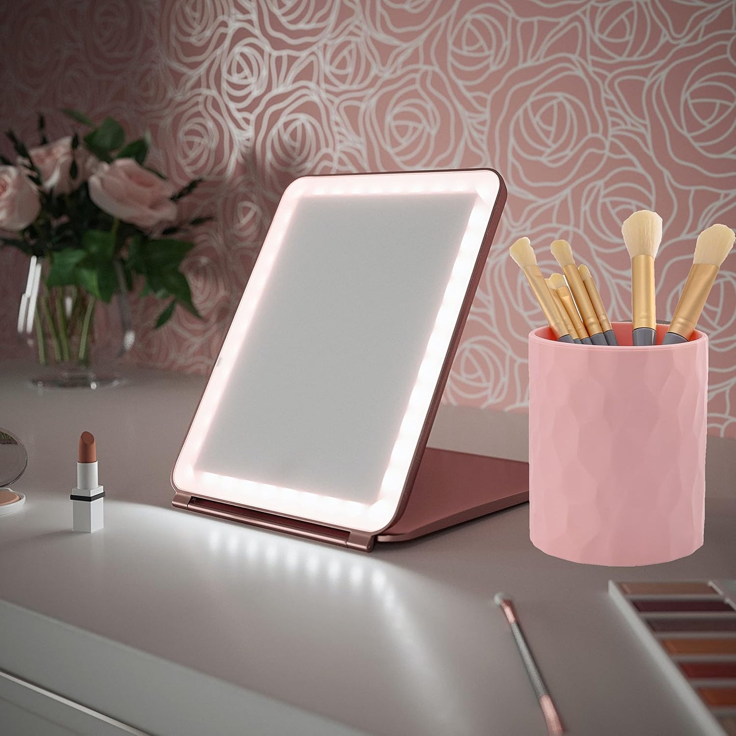 Pen Holder,Nordic Style Silicone Waterproof Pencil Holder for Desk Simple&Modern Minimalist Makeup Organizer Multifunctional Office Supplies for Home,Kids and School (Pink)