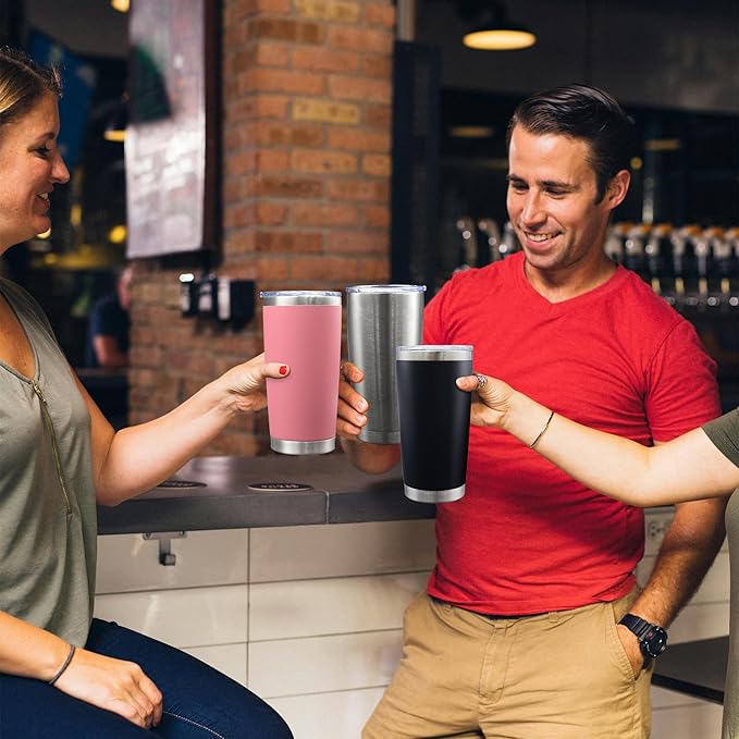 20oz Tumbler Bulk Stainless Steel Tumblers with Lid Vacuum Insulated Double Wall Travel Coffee Mug Powder Coated Tumbler Cup for Hot and Cold Drinks(Pink, 6 pack)