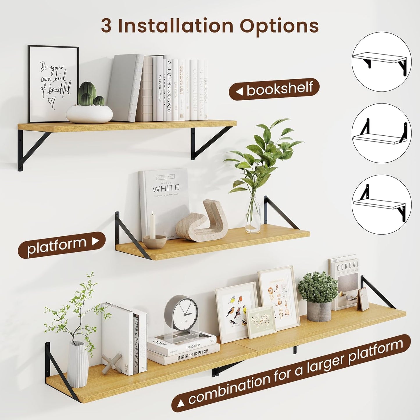 Axeman Deep Floating Shelves for Wall - 30 Inch Wide x 10 Inch Deep Floating Shelves Set of 2 -Oak Wide Wall Shelves for Living Room Bathroom Bedroom