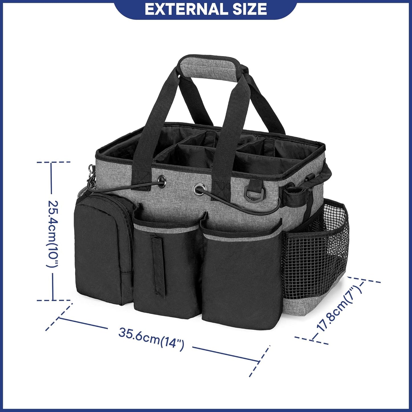 LoDrid Large Professional Cleaning Caddy with Detachable Divider, Supply Organizer with Handle and Shoulder Strap, Cleaning Bags for Housekeepers & Cleaners, Black