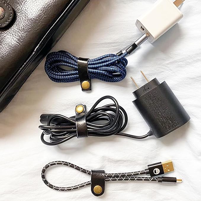 Kanemc 13Pcs Leather Cord Organizer, 3-Sizes Leather Cable Ties Cord Taco Snap On Cord Holders Cord Keepers For Travel, USB Charging Cable Strap Winder Earphone Wrap, Gifts For Women Men