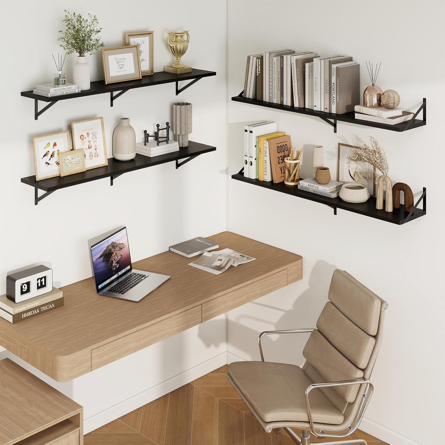 Axeman Black Floating Shelves for Wall - 48 Inch Wide x 10 Inch Deep Floating Shelves Set of 2 -Black Wide Wall Shelves for Living Room Bathroom Bedroom