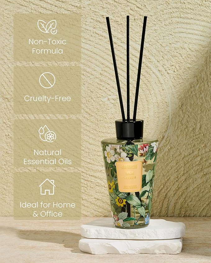 M&SENSE Sage Citrus Reed Diffuser Set - 8.79fl oz Home Fragrance Non-Toxic Essential Oil Diffuser with Sticks, Air Freshner Gifts with Long Lasting Fragrance
