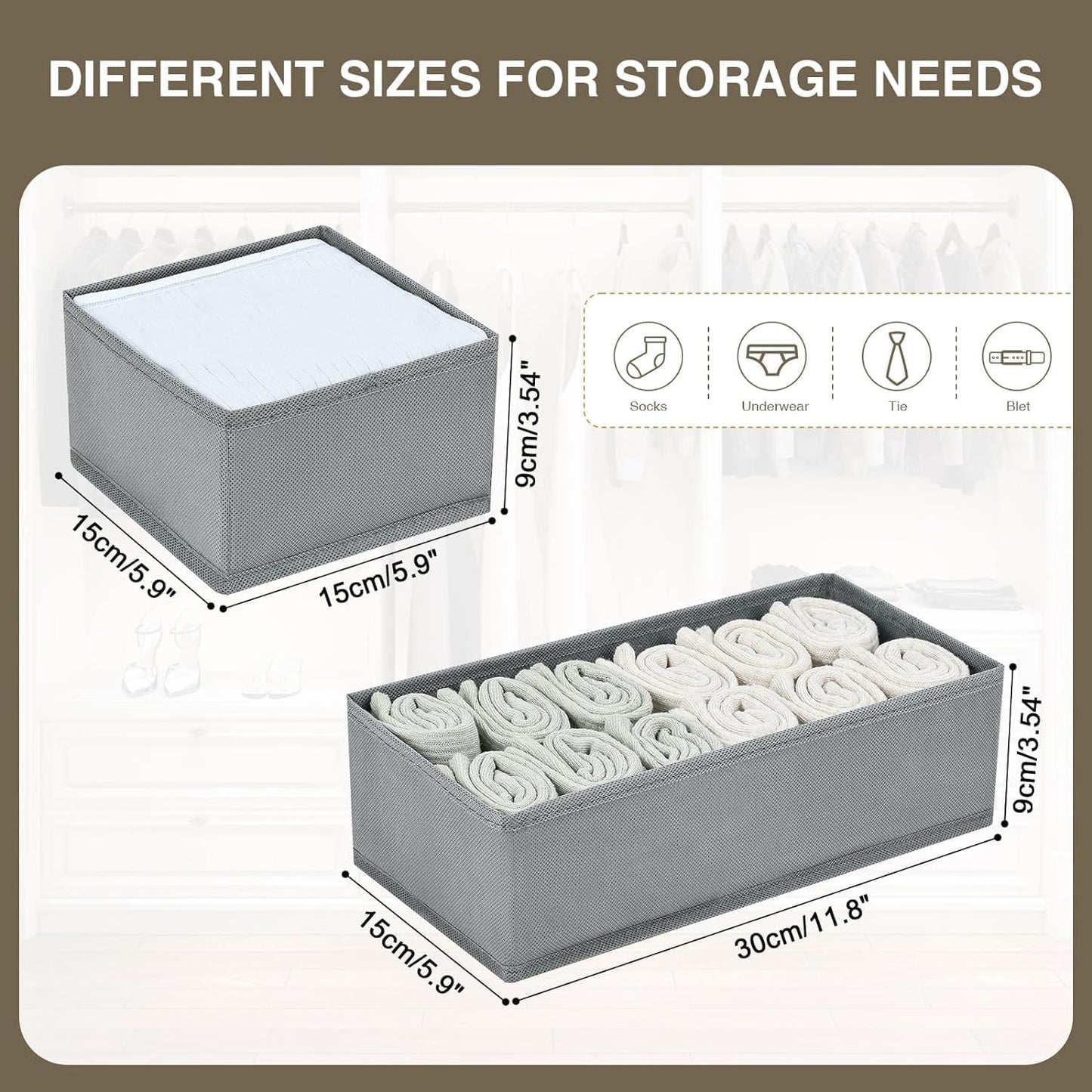 DIMJ drawer organizers for clothing, 16 Pack, Gray