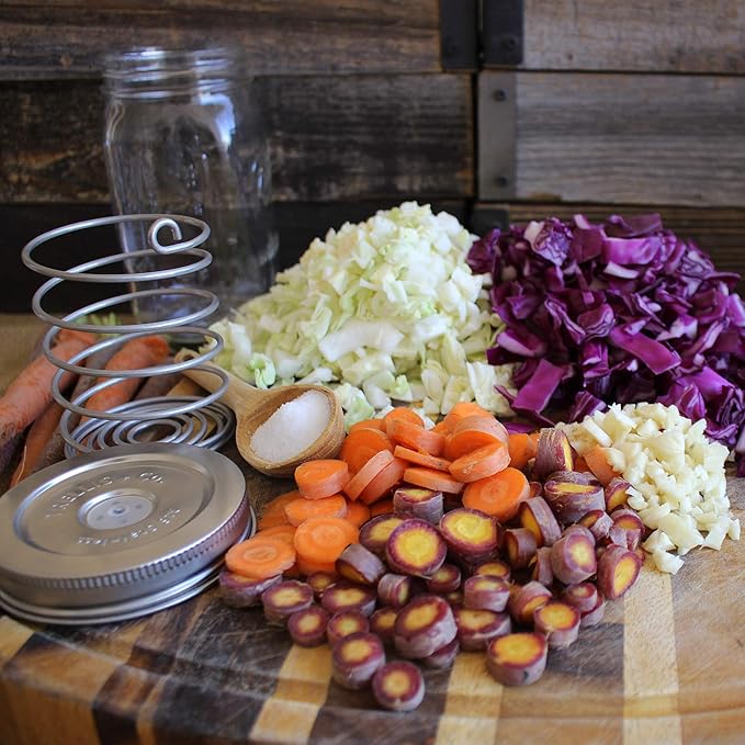 Stainless Steel Fermentation Jar Kit | 3 Waterless Fermenter Airlock Lids & 3 Pickle Helix Fermentation Weights, for Wide Mouth Mason Jars | Recipe eBook Included with Fermenting Kit