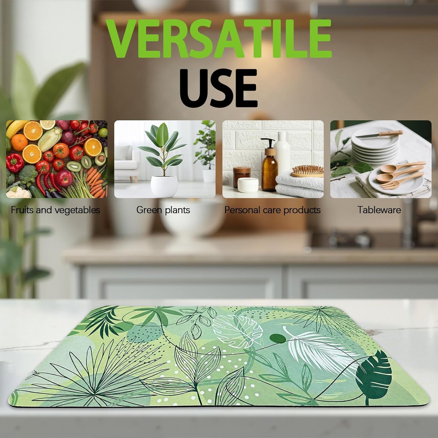 Large kitchen countertop drying mat, instant drying mat, foldable water-absorbent diatomaceous earth drying mat for kitchen plates, cups