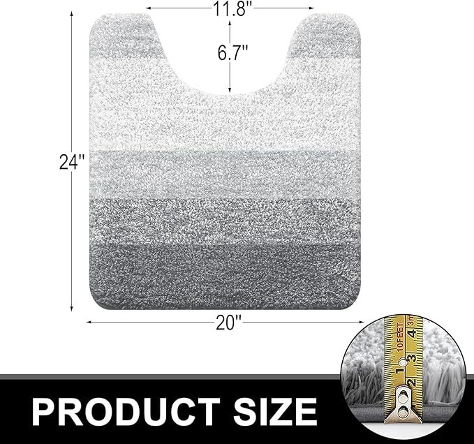 OLANLY Luxury Toilet Rugs U-Shaped 24x20, Extra Soft and Absorbent Microfiber Bathroom Rugs, Non-Slip Plush Shaggy Bath Mat, Machine Wash Dry, Contour Bathroom Mats for Toilet Base, Light Grey