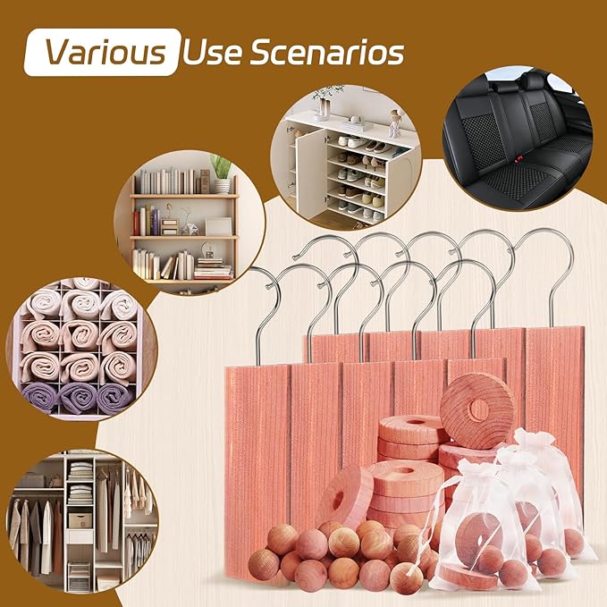 Cedar Blocks for Clothes Storage 55 Pack, 100% Natural Aromatic Cedar Chips and Cedar Wood Balls for Closets & Drawers Freshener