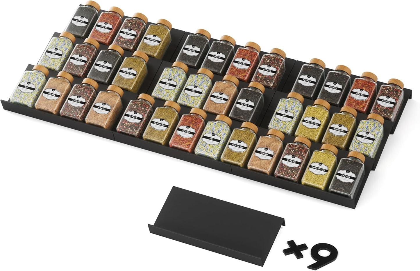 Artibear Expandable Drawer Spice Rack Organizer for 8" to 24" Kitchen Cabinets Drawer Tray Insert, Set of 9