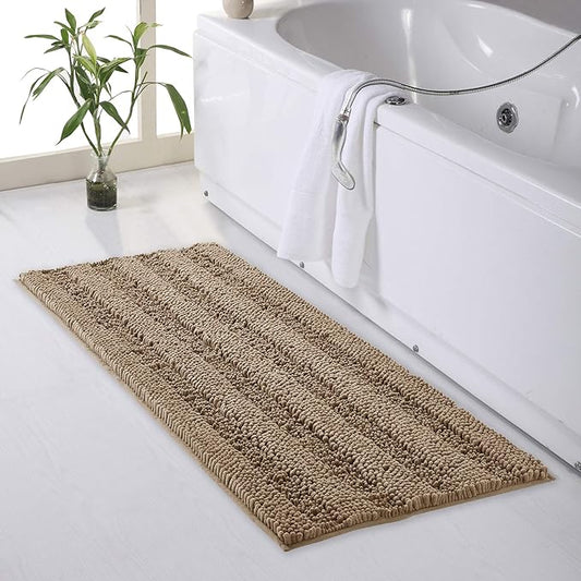 KGORGE Bathroom Rugs Mats - Chenille Microfiber Anti-Skidding Water Absorbent Machine Washable Quick Dry Bath Mats for Kitchen Bedroom, Brown, 47" W x 24" L, 1 Piece