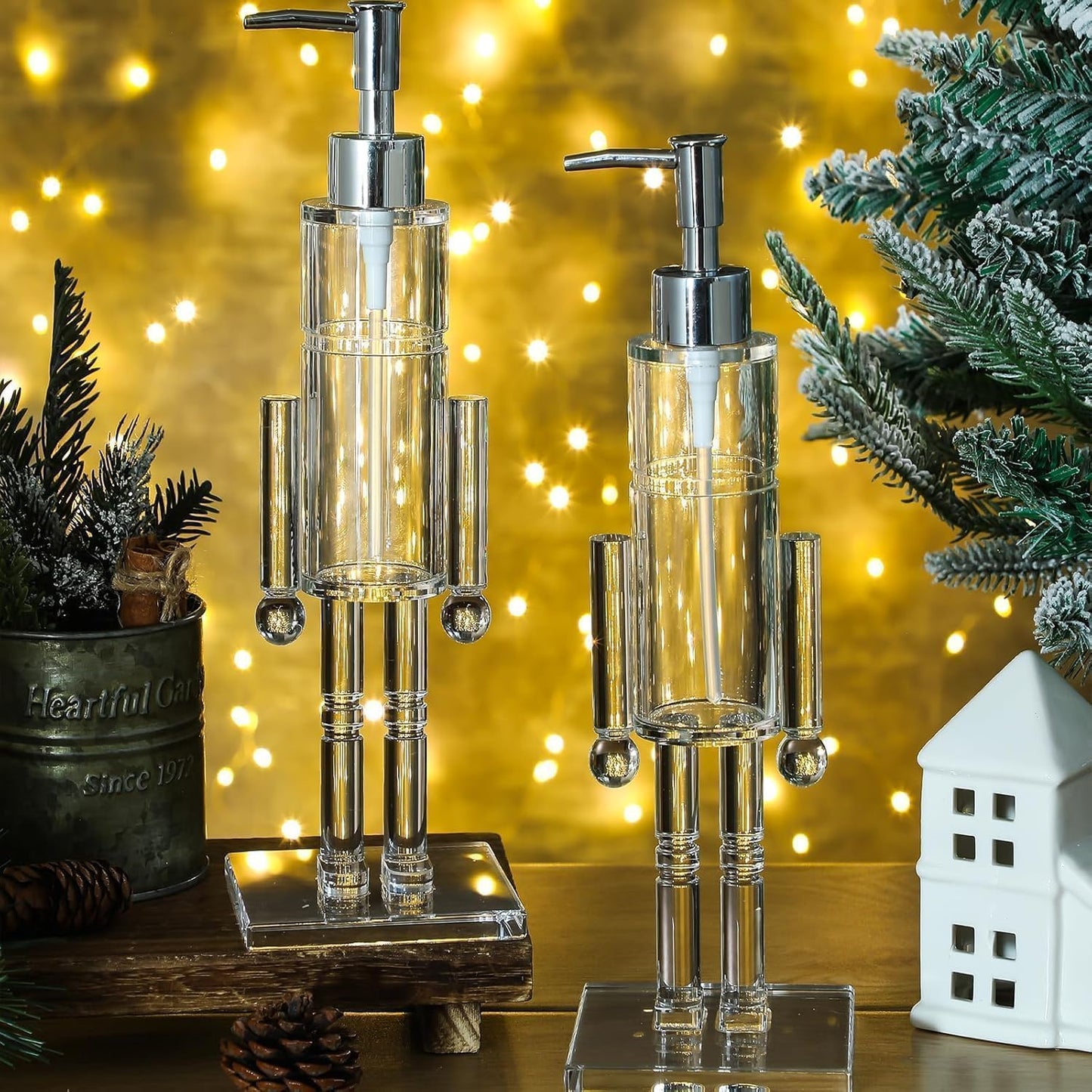 Nutcracker Soap Dispenser, 11.8" Acrylic Clear Nutcracker Soap Dispenser – Refillable Hand Pump Bottle for Bathroom, Kitchen & Countertop Decor, Perfect for Christmas Holiday (4pc)