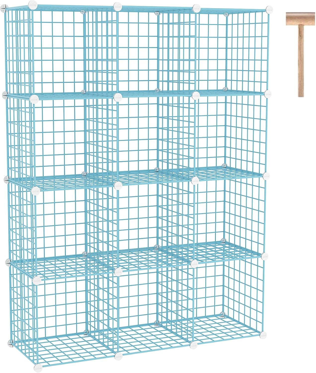 C&AHOME Wire Cube Storage, 12 - Cube Organizer Metal C Grids, Modular Shelves Units, Closet Organizer, Ideal for Home, Office, Living Room, 36.6”L x 12.4”W 48.4”H, Blue UWCS3012B